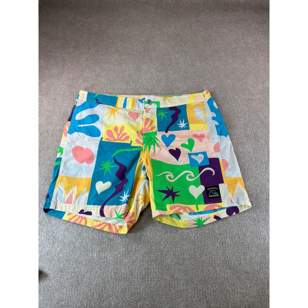 Faherty Quiksilver Mens 34 Board Shorts Multi Color Abstract Heart Print Swim